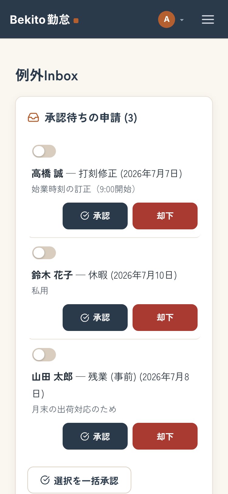 承認待ちを表示する例外Inbox